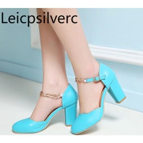 Pumps Spring and autumn The New fashion Round head Shallow mouth Buckle Thick heel High heel Womens shoes plus size 32-50