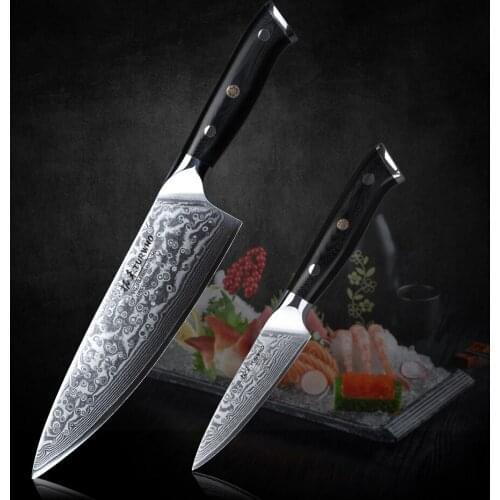 TURWHO Super Sharp Kitchen Knife Sets 2PCS Japanese High Carbon Damascus Steel Knives Kitchen Cooking Paring Chef Knife Sets