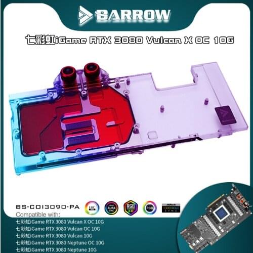 Barrow GPU Water Block For Colorful 3090 Vulcan 3090, Full Cover 5v ARGB GPU Cooler, Motherboard AURA SYNC BS-COI3090-PA