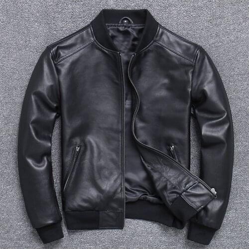 YR!Free shipping.Wholesales.Brand New casual style leather jackets.mens sheepskin coat.quality soft slim A-1 Bomber jacket