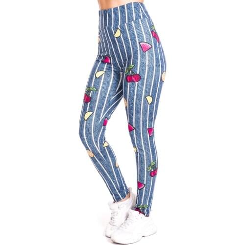 Fruit imitate-Jeans Print Leggings Push Up Fashion Pants High Waist Workout Jogging For Women Athleisure Training Leggings