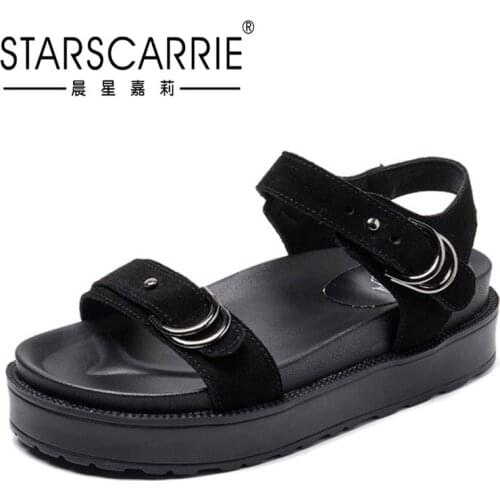 Sandals womens 2021 summer flat bottom Korean student thick bottom muffin shoes net red belt buckle Roman shoes