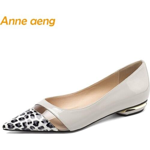 2019 New Spring Genuine Leather Women Pumps Low Square Heel Pointed Toe Leopard Print Sexy Ladies Women Cow Leather Shoes