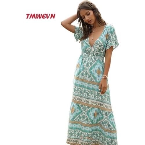 Women Boho Floral Print Women Long Dress Gypsy Vestidos Ladies Maxi Bohemian Dresses Female 2020 Spring Summer New Fashion