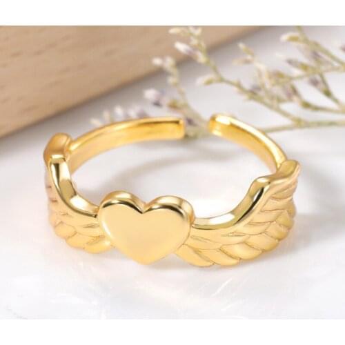 Vintage Fashion Love Heart Rings For Women Girl Stainless Steel Jewelry Gifts Retro Wing Adjustable Geometric Finger Ring 2021