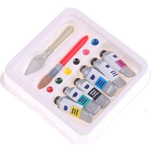 1Set Creative Mini Dollhouse Miniature Toy Color Oil Painting Paint Brush Set For Kids Doll House Decor