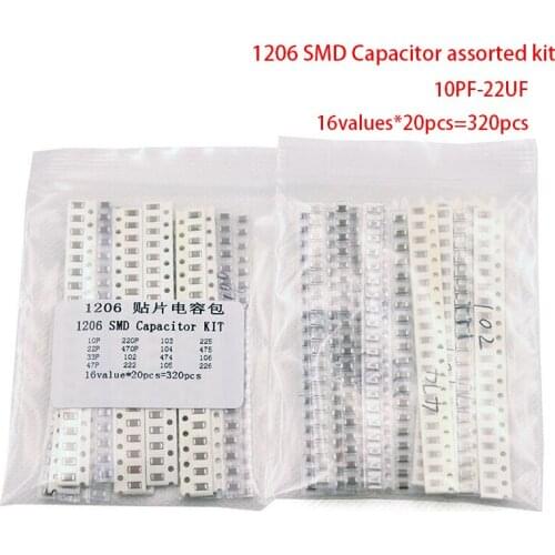 1206 SMD Capacitor assorted kit ,16values*20pcs=320pcs 10PF-22UF Samples kit