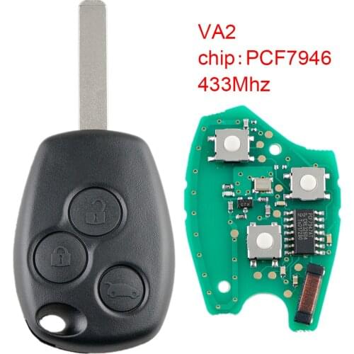 433Mhz 3 Buttons Remote Car Key Fob Replacement with ID46 /7946 Chip and Uncut Blade Fit for Renault /Kangoo II /Clio III Auto