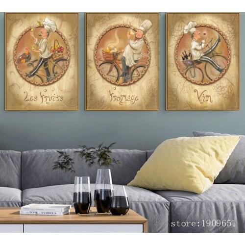 No frame modern cartoon happy chef canvas printings oil painting printed on cotton home cofe wall art decoration pictures