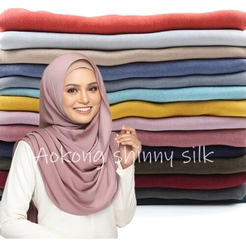 One Piece New Women Solid Plain Silk Scarf Wraps Soft Long Islam Foulard Shawls Muslim Shinny Hijabs