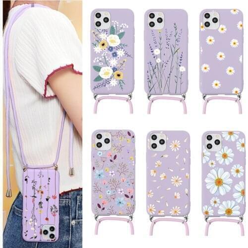 Fashion Flower Case For iPhone 12 Pro Max Mini 7 8 6 6S Plus XR X XS SE 2 Couqe For iPhone 11 Po Max Necklace Lanyard Rope Cover