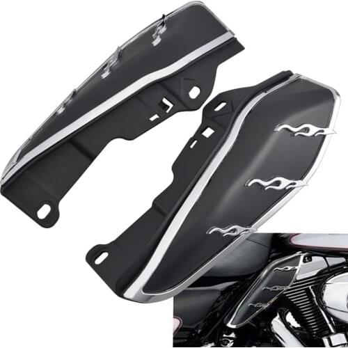 Black Motorcycle Flame Heat Shield Mid-Frame Air Deflector Trim For Harley Touring Road King Electra Street Tri Glide 2009-2016