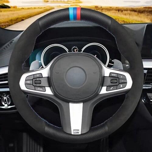 Black Genuine Leather Suede Car Steering Wheel Cover For BMW M Sport G30 G31 G32 G20 G21 G14 G15 G16 X3 G01 X4 G02 X5 G05