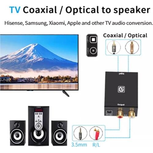 Digital to DAC analog audio converter with Toslink optical coaxial input to analog 3.5mm RCA audio output decoder for TV speaker
