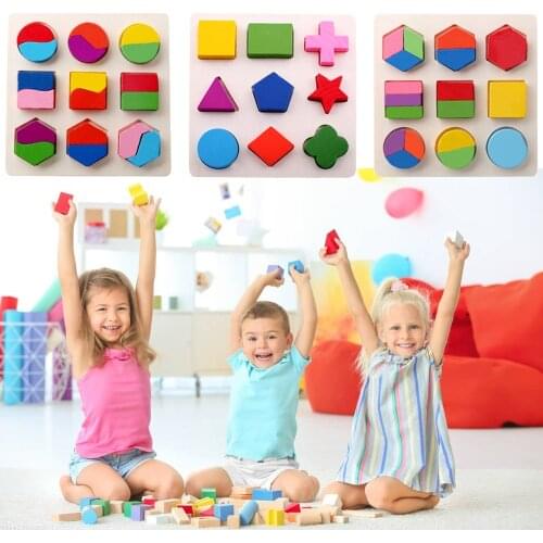Wooden Geometric Shapes Montessori Puzzle Sorting Math Bricks Preschool Learning Educational Game Baby Toddler Toys for Children