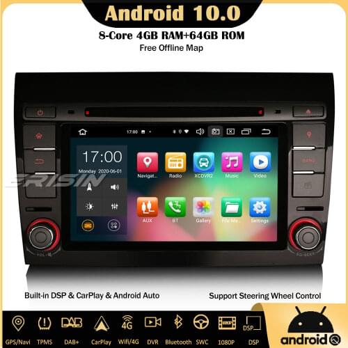 Erisin Android 10.0 Car Stereo For Fiat Bravo DAB+Wifi GPS CarPlay DVD Player Navi OBD DVB-T2 SWC DVR Canbus
