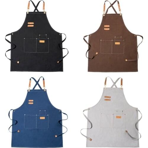 Chef Apron,Cross Back Apron for Men Women with Adjustable Straps and Large Pockets,Canvas For Grill kitchen Restaurant Bar K0AB