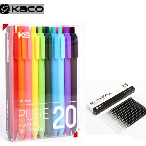 Kaco 20pc/lot Cute Gel Pen Set 0.5MM Color Ink with Kacogreen Refill for Xiaomi Gel Pen Business Office Stationery Supplies