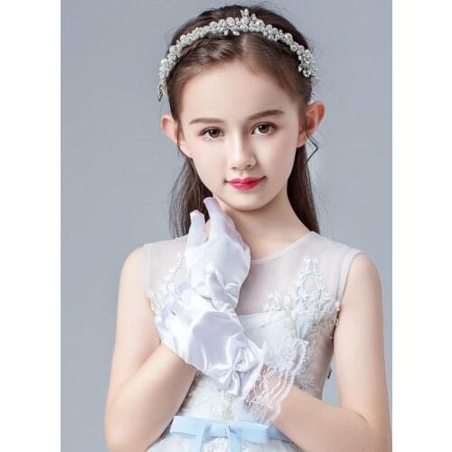 Short Lace Edge Gloves For Girls To Dress White Gloves Children Wedding Flower Girl Gloves For Birthday Party Stage Performance