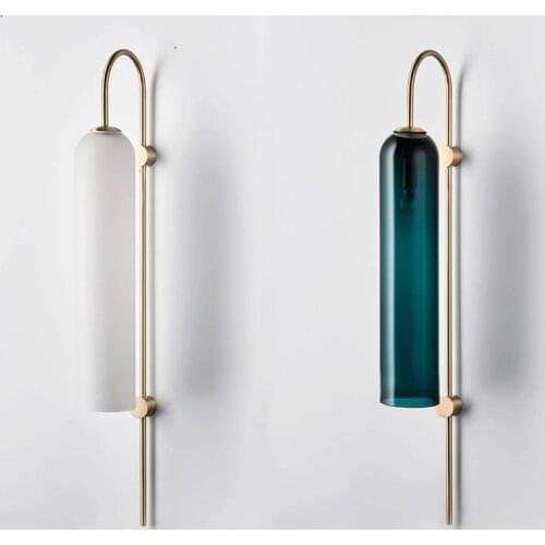Creative Blue Glass Wall Lamp Northern Europe Tube Hotel Prototype Room Living Room Art Machine Head Bedroom The Study Led Light