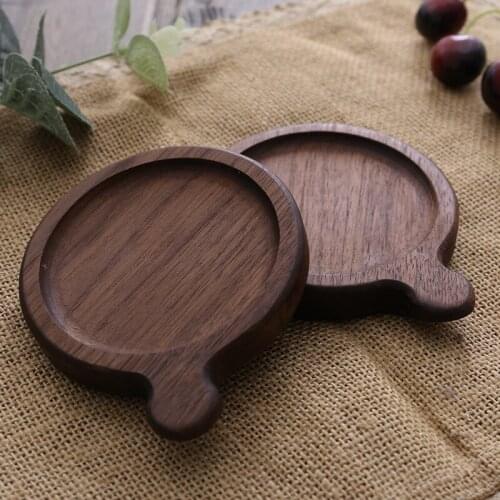 1pc Black Walnut Wooden Round Coasters with handle Bowl Pad Mat Coffee Tea Cup Mats Teapot Drink Coasters Household Coaster