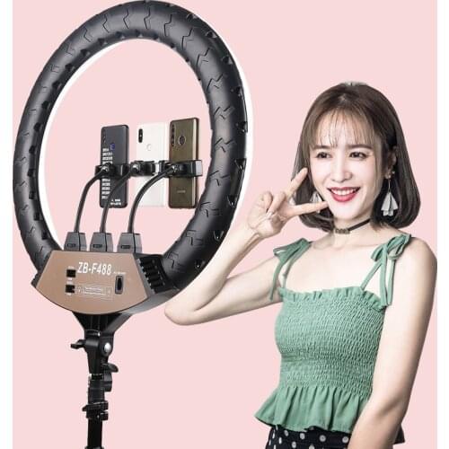 ZB-F488 22 Inch LED Live Streaming Fill Light Ring Photogrphy Lamp 3 Color Temperature Dimmable Selfie Beauty Makeup Lighting