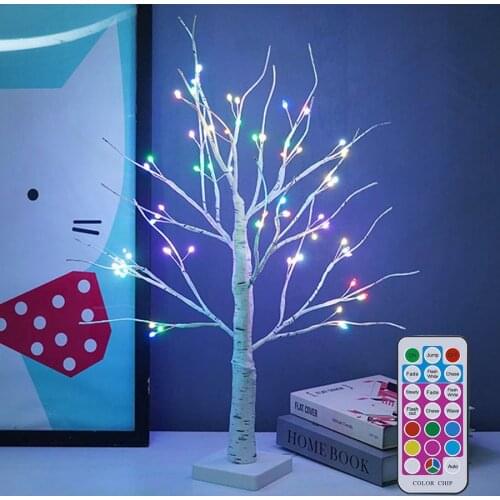60CM RGB White Birch Tree Lamp With Remote 72LED Artificial Tabletop Birch Tree Light USB for Birthday Gift Party Wedding Decor