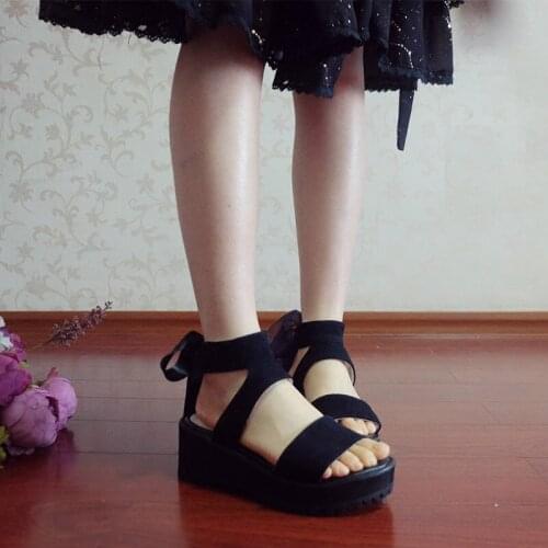 Summer Korean girls bow tie sandals Japanese thick bottom sweet high top Roman cool shoes