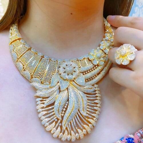 Missvikki Original Gold Big 4PCS Necklace Bracelet Earrings Ring Gorgeous Luxury Dubai Jewelry Sets For Women Wedding Bridal