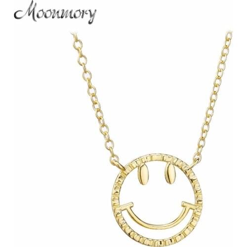 Moonmory 100% Real 925 Sterling Silver Smile Face Pendant CZ Zircon Crystal 2021 New Wedding Japan Pendant Necklace Jewelry