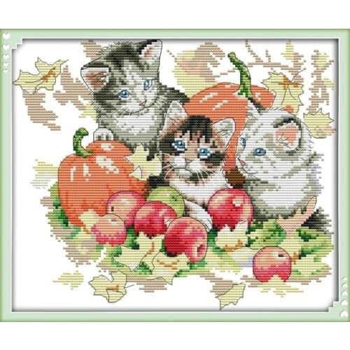 Four seasons cats cross stitch kit spring summer autumn winter 14ct 11ct count canvas embroidery DIY handmade needlework plus