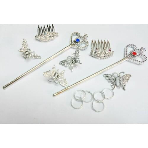 Set of 14 pcs PRINCESS TIARA WAND RING HAIR CLIPS SET dressup girls costume terria head kids pretend toy Girl TOY gift