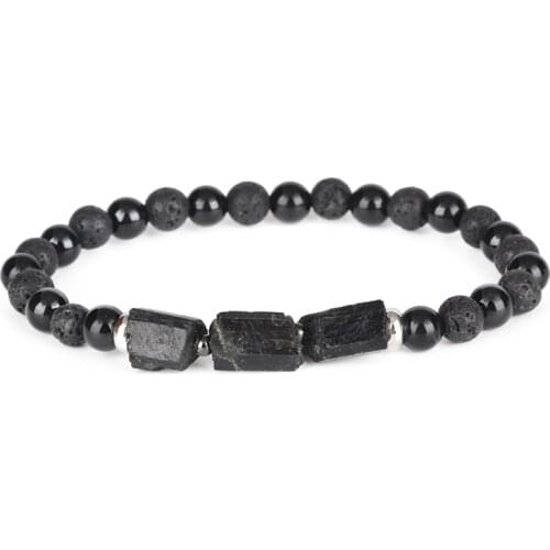 Natural Rough Black Tourmaline Healing Stone Bead Combo 6mm Matte Onyx Lava Energy Energy Bracelet For Man Women