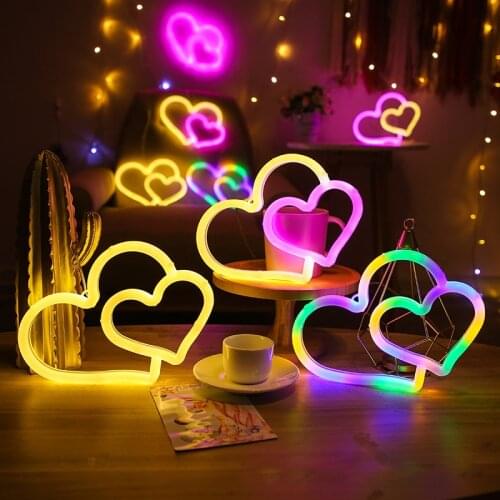 Neon Heart Light Neon Signs for Wall Decor Atmosphere LED Neon Light Neon Sign for Kids Room Valentines Day Party Wedding