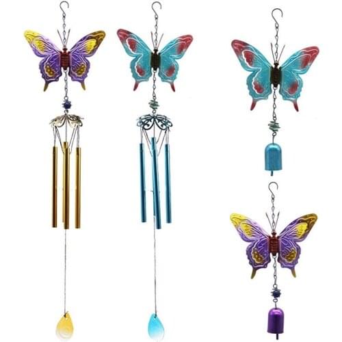 Three-dimensional butterfly wrought iron metal pipe wind chime ornaments home balcony decoration craft gifts iron pendant