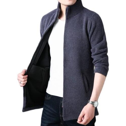 NEW Men Sweater Fleece Cardigan Winter Jacket Men Slim Sweaters Imitation mink velvet Long Sweater Thick Coat 2021 Mens Clothing