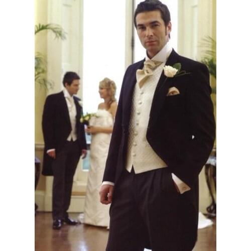 Wholesale - Best selling black Tailcoat Groom Tuxedos groomsmen Suits (jacket+pants+waistcoat) AB:50