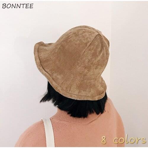 Bucket Hats Women Retro Two Side Design Cap Solid Dome Street Teenagers Warm Stylish All-match Feminino Outdoor Chapeau Invierno