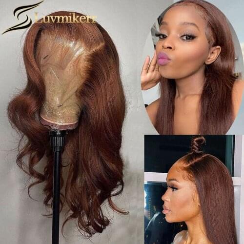 Body Wave Brown Colored 13x4 Lace Frontal Wigs Glueless HD Transparent Full Pre Plucked Straight Human Hair Wigs For Black Women