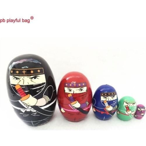 PB Playful Bag Five Story Ninja Russian Dolls Interesting Exquisite Wooden Toy Set Crafts Home Decoration Gifts for Friends HG44