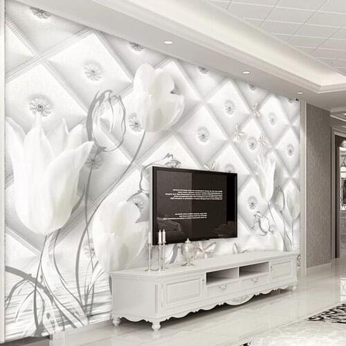 Custom Wallpaper Modern 3D Stereo Soft Roll White Calla Lily Line Geometric Mural Living Room TV Home Decor Luxury Backdrop Wall