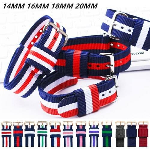 Men Women Watch Straps Watchband Nylon Watch Band 14mm 16mm 18mm 20mm Rose Gold Buckle Nato Strap Apply To DW Daniel Wellington