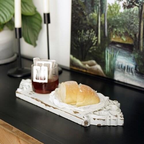 Carving wood board tray vintage white style handmade dessert plate cake table decoration coffee coaster cup mat