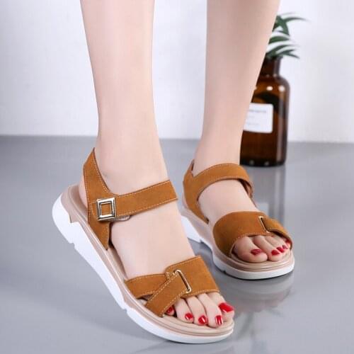Summer Womens Sandals Ladies Flat Solid Peep Toe Sandals Casual Shoes High Quality Outside Sexy Ladies Shoes Hook Loop Basic