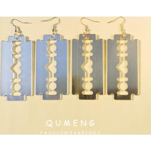 QUMENG New Design personality big Blade Earrings for Women Punk Acrylic A Razor Blade Earrings Fashion Alternative Jewelry Gift