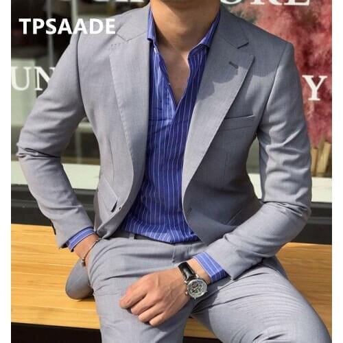 Wedding Mens Suit Grooms Latest Design Mens Beach Wedding Slim Fit Dress 2pieces Jacket pants Prom Costume Homme Blazer