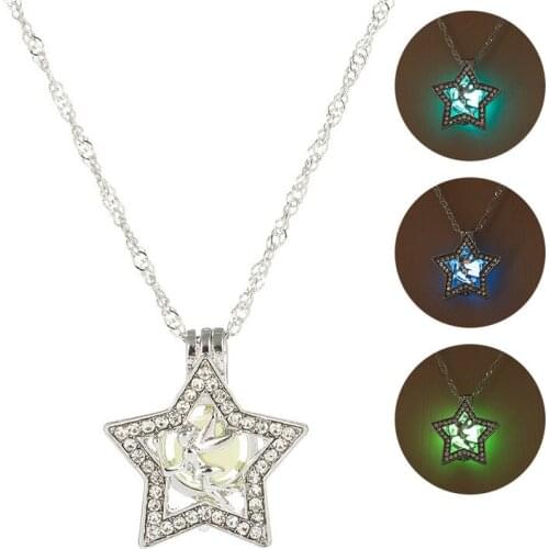 Creative Fashion Five-Pointed Star Angel Inlaid Zircon Pendant Luminous Necklace Woman Personality All-Match Jewelry Gift