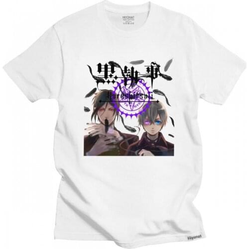 Streetwear Mens Black Butler Ciel Tshirt Short Sleeved Cotton T-shirt Summer Kuroshitsuji Sebastian Michaelis Tee Shirt Apparel