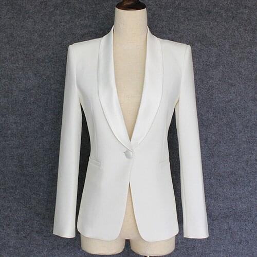 High Quality Autumn New Black White Single Button Satin Blazer Office Formal Outwear Coat Ladies Women Blazer