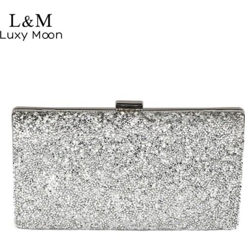 Women Day Clutch Rhinestone Party Chain Hand Bag Ladies Crystal Evening Bags Dressed Long Purse Black Gold Silver Glitter XA48H